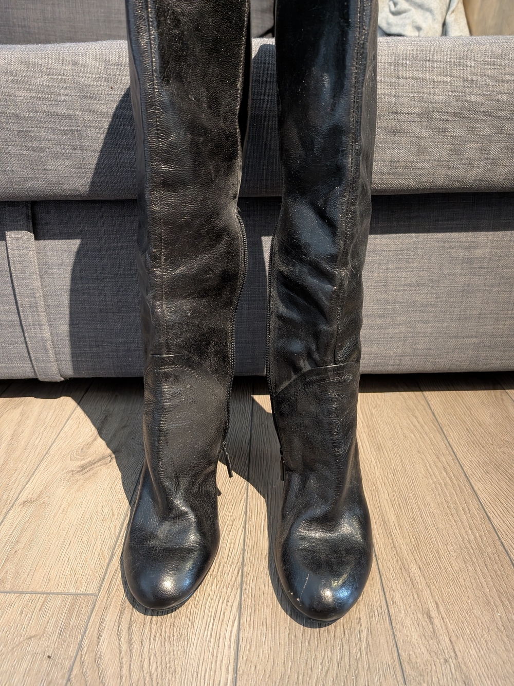 Women's Black Leather Knee-High Boots